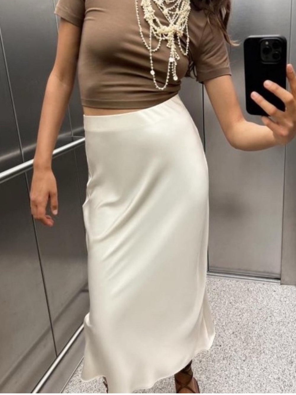 Zara Satin Ivory midi skirt